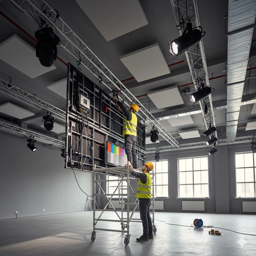 Comment fixer un écran LED en hauteur (poutre, pont, plafond) ?